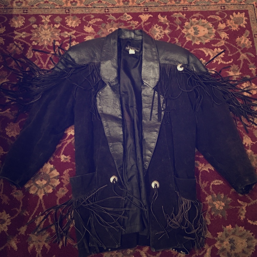 Vintage Western Fringed Black Leather Jacket